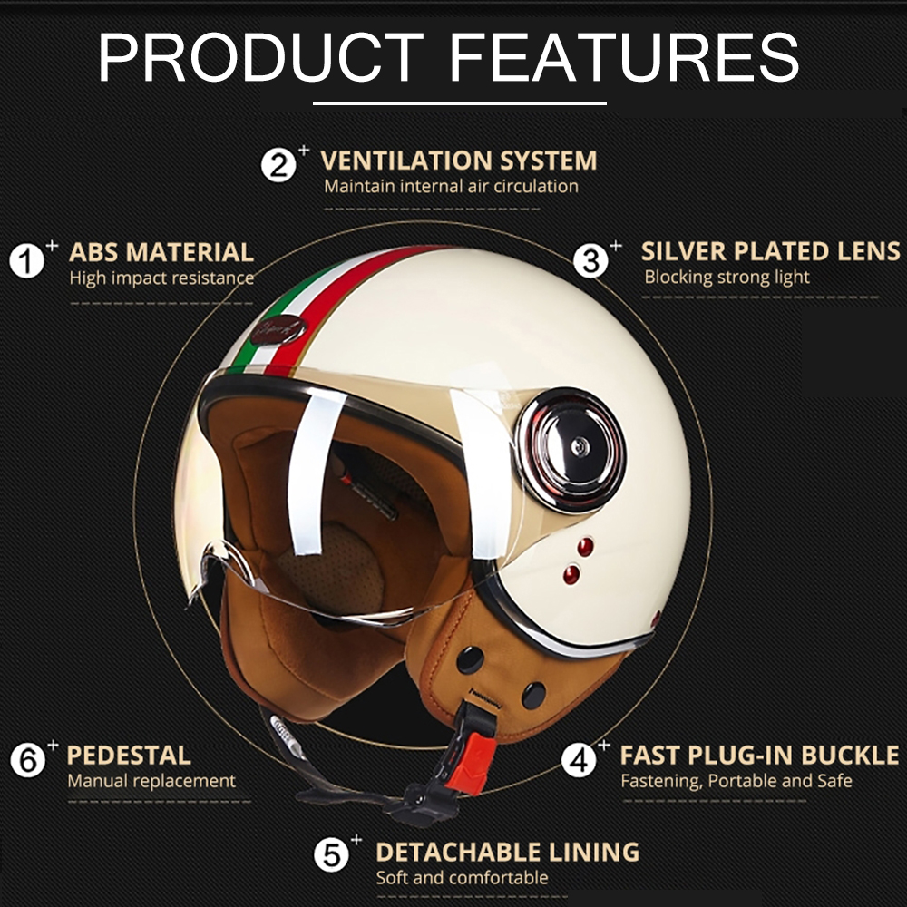 BEON Motorcycle Helmet Chopper 3/4 Open Face Vintage Moto Helmet Moto Capacete De Moto Men Women Moto Scooter Motorbike Helmet