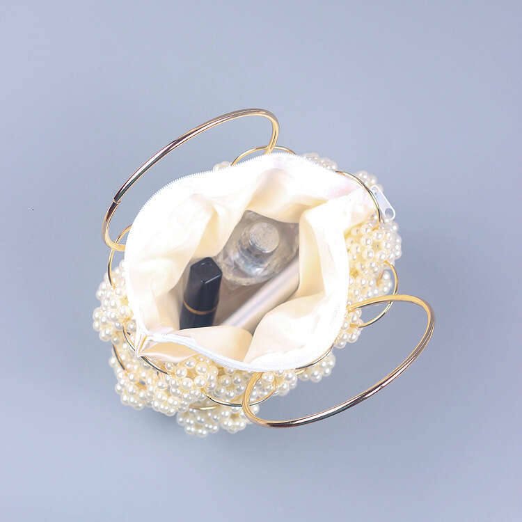 White pearl ball metal handmade bead women's wedding bride handbag