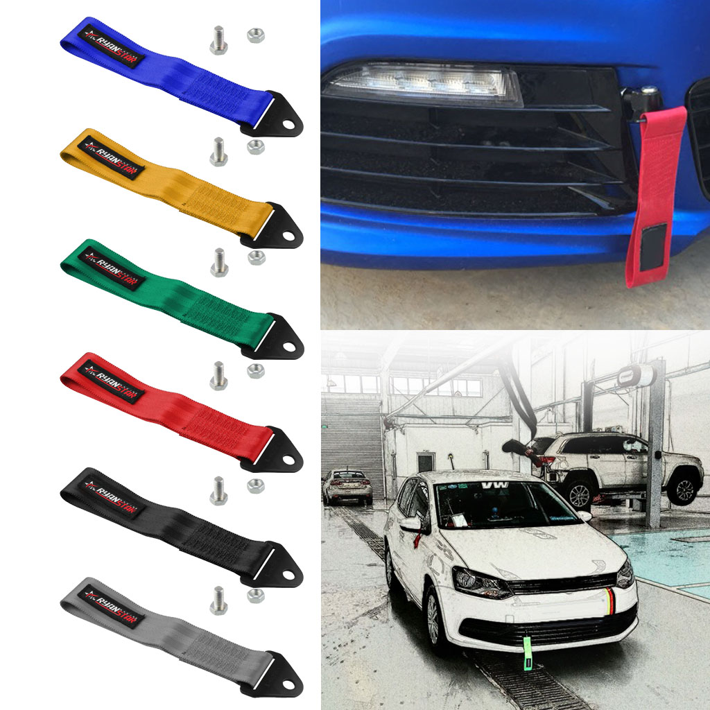 Car Automotive Tow Strap Set Front & Rear Bumper Hook Up To 10,000 LBS