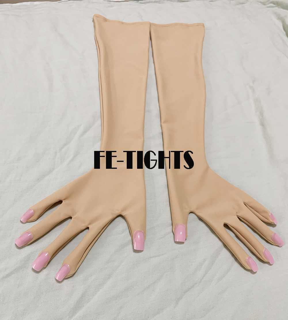 Customzie 2025 new Pink Flesh Spandex Zentai Nail Gloves Men's Cosplay Kigurumi Long Gloves With Nails Service Crossdress