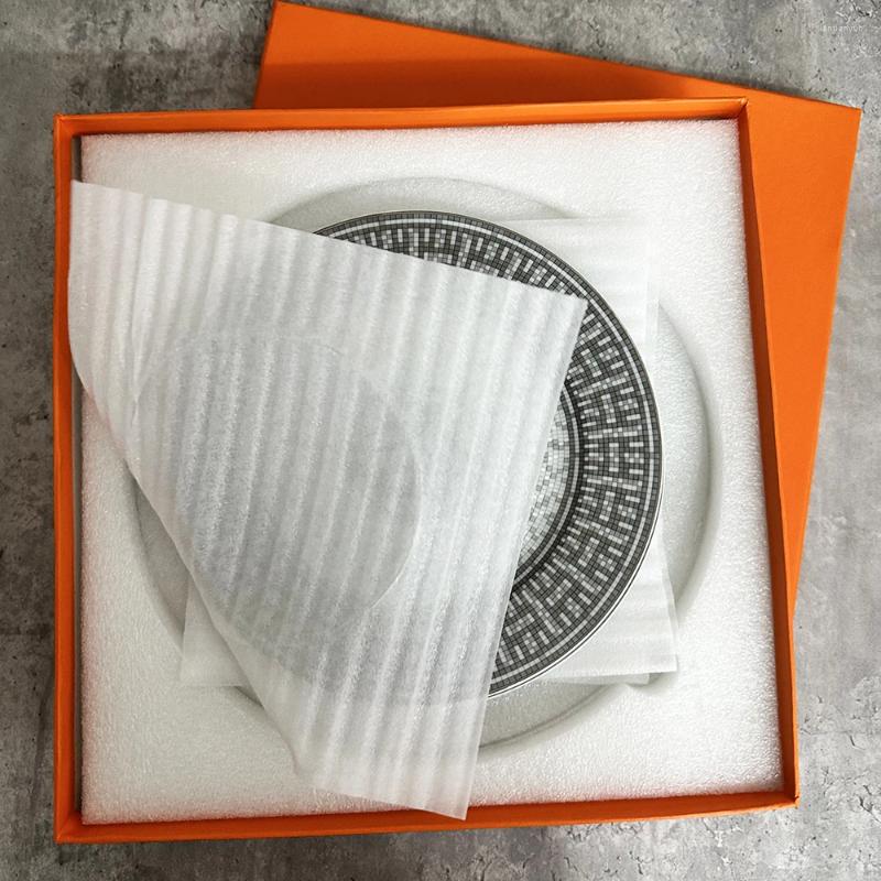 Plates 4 Pcs 8 Inch Steak Dinner Plate Ceramic Breakfast Dim Sum Cake High-Grade Refined Dessert Gift Box