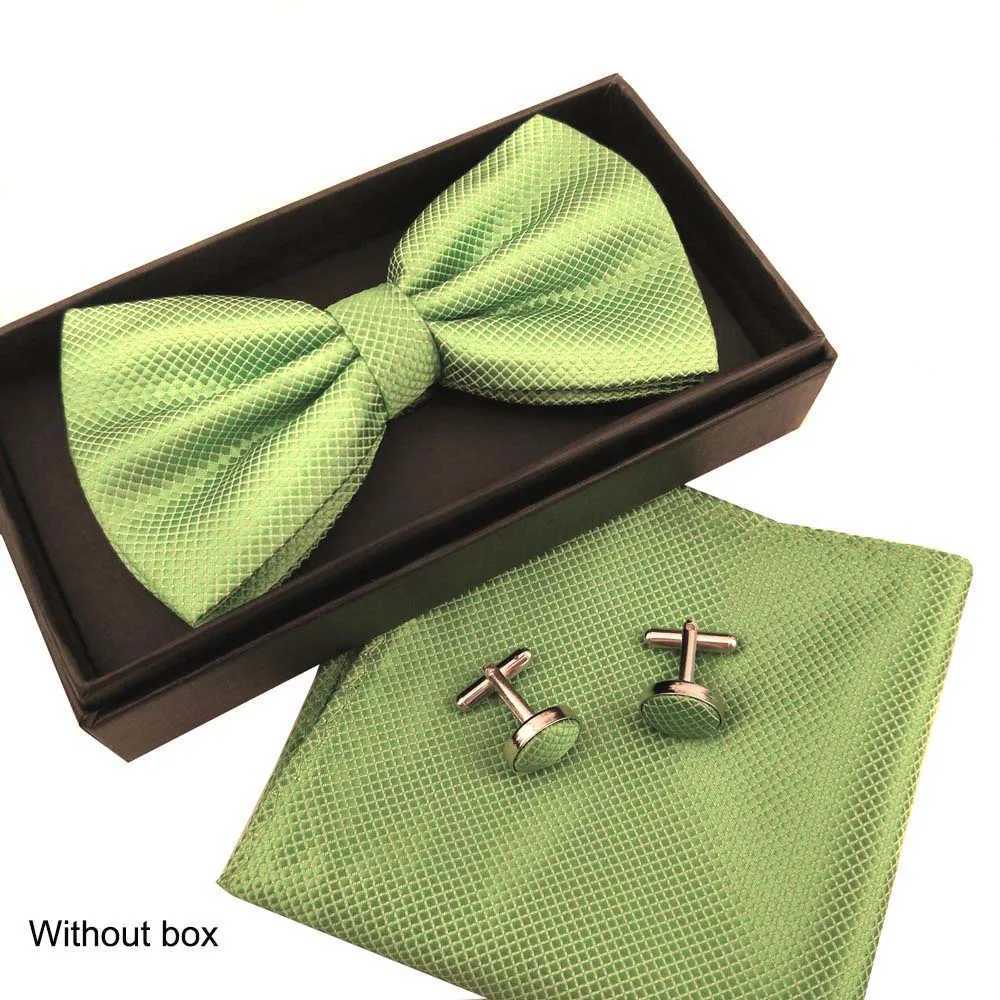 Bow Set 3ps Cufflinks Pocket Square Solid Color Check Bowtie For Men Party Wedding Fashion Butterfly Shirt Tie WholesaleX241109
