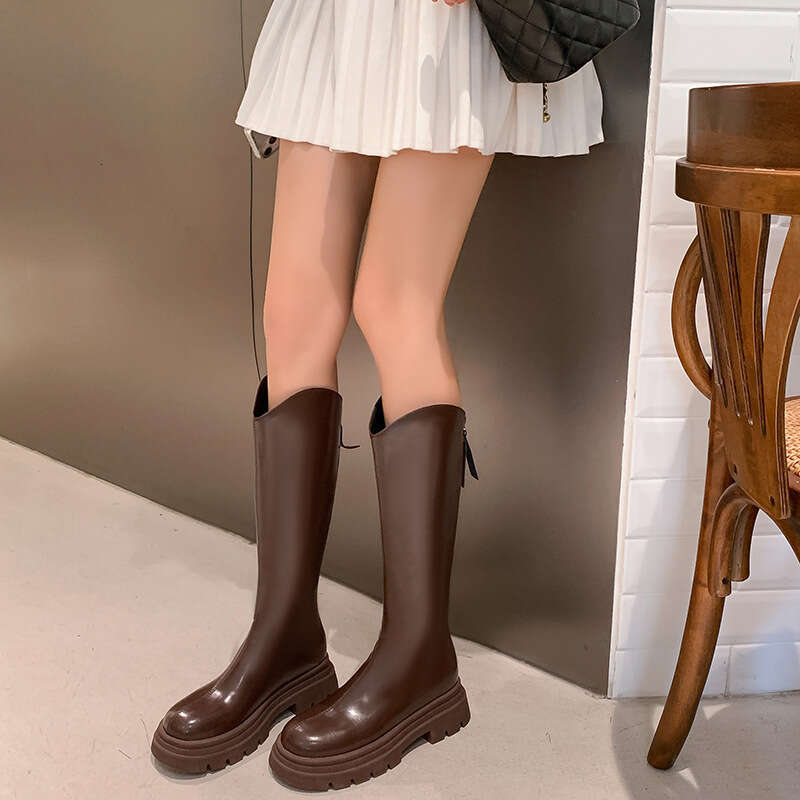 Starlight Square Over The Knee Long For Women Autumn New Versatile, Small Tall, Slim And Heel, Thick Bottom Leather Knight Boots