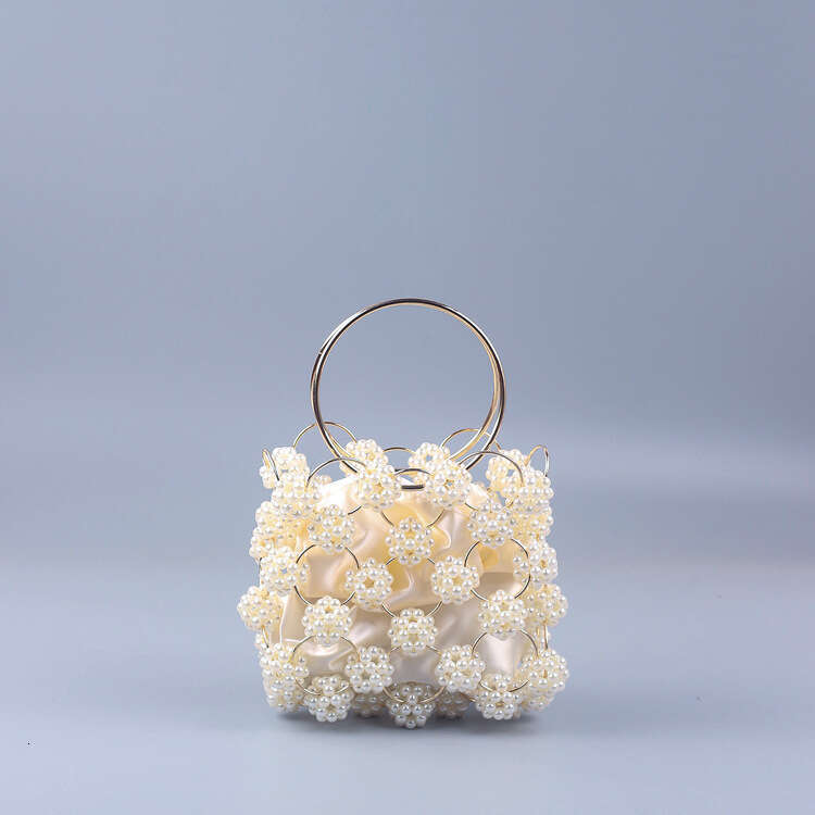 White pearl ball metal handmade bead women's wedding bride handbag