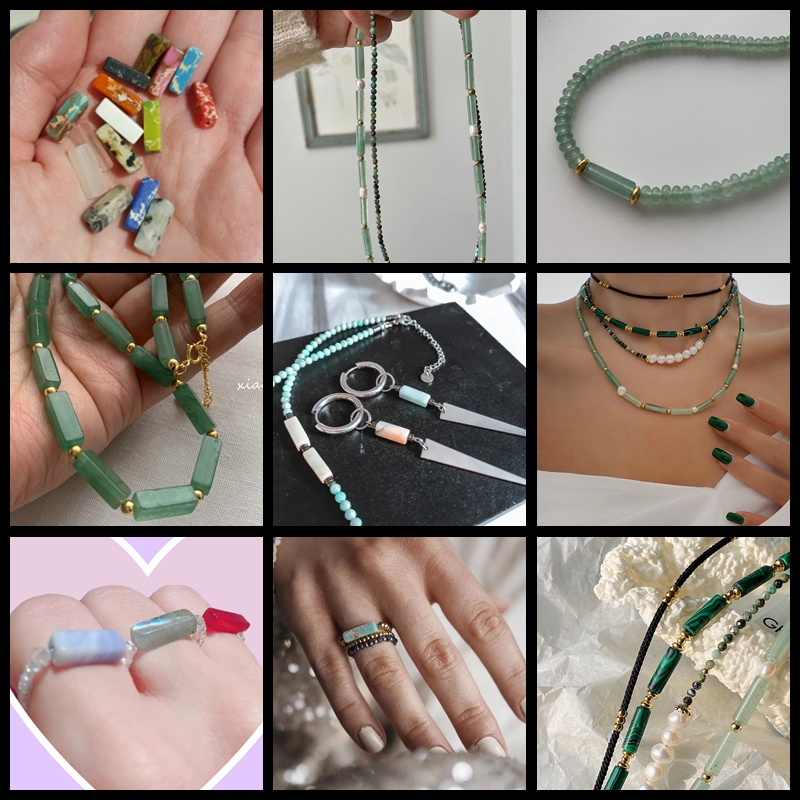 Natural Stone Square Agates Lapis Quartz Unakite Opal Beads Loose Spacer Tube Bead Bracelet Necklace For Jewelry Making 4 * 13mm