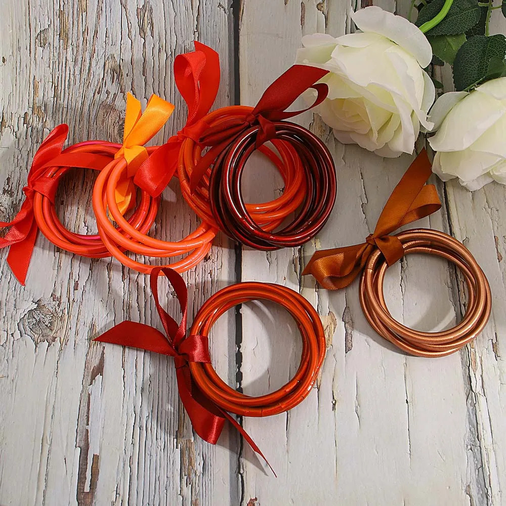 ALLYES Colorful Bowknot Glitter Filled Jelly Silicone Bangle Lightweight Buddhist Rush Temple Bracelets for Women Shiny Jewelry 240407