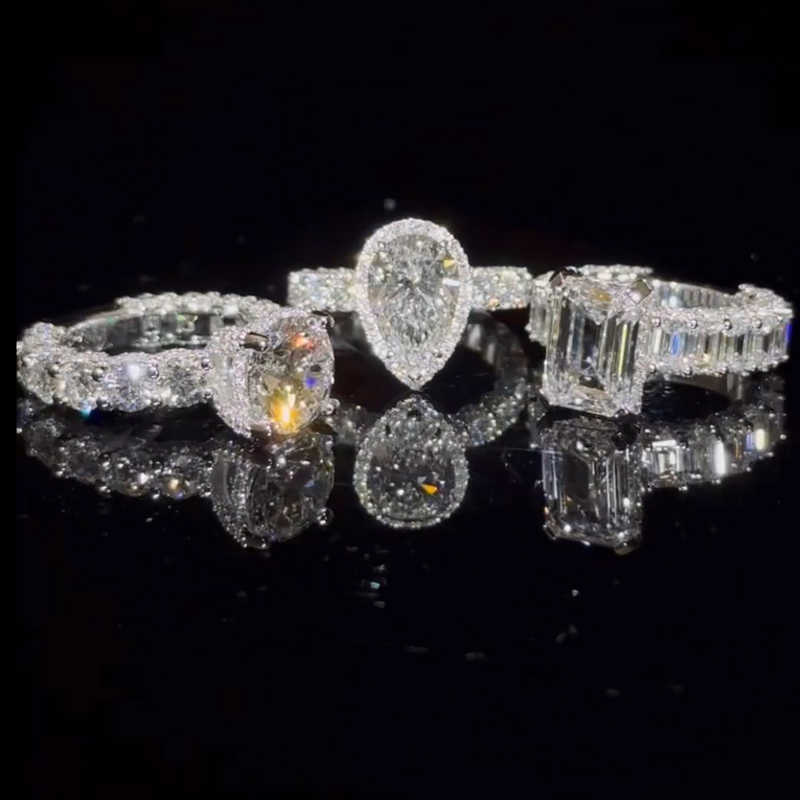 Hot Selling design custom Moissanite Jewelry Big emerald cut Diamond Engagement Ring Fashion band Rings