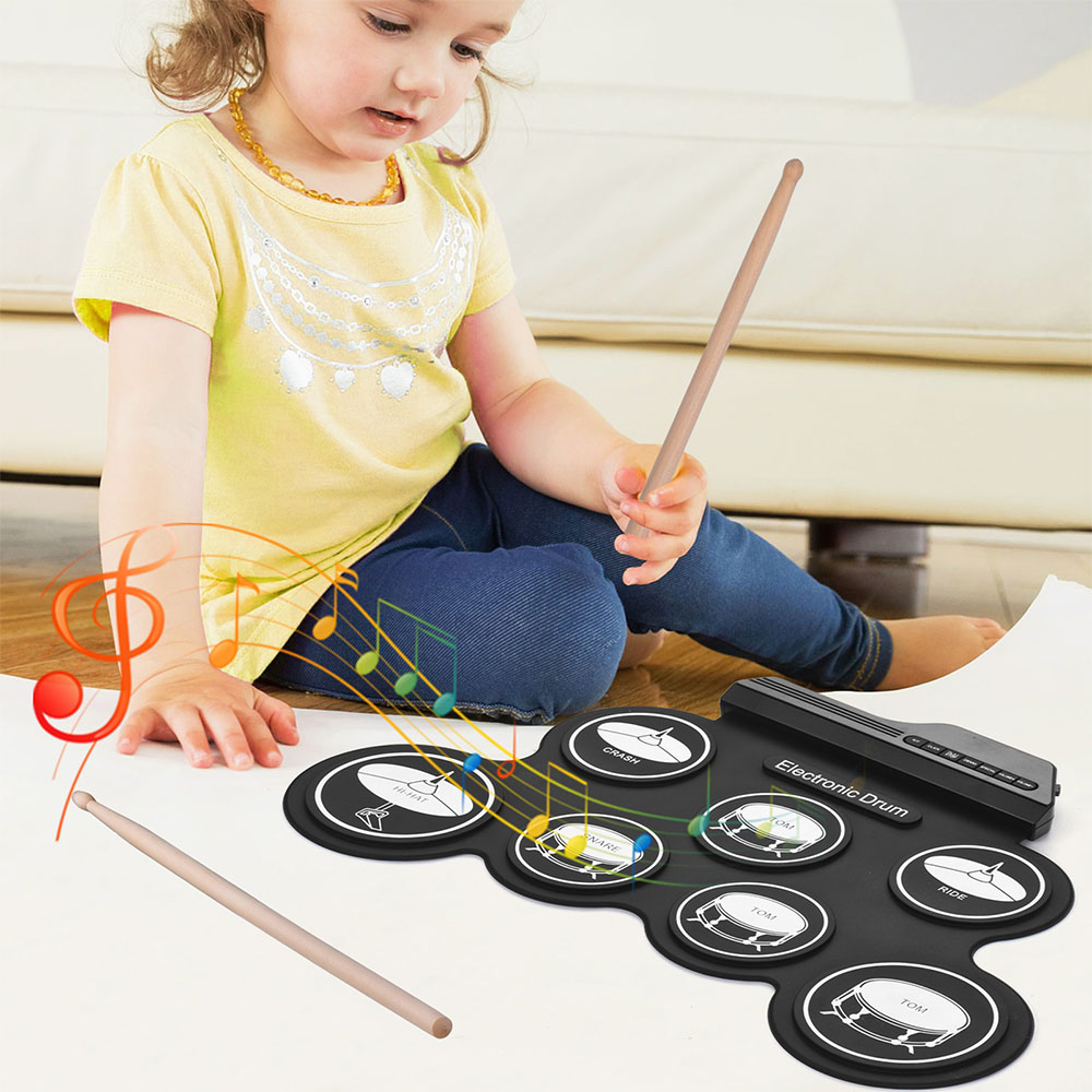 Compact Size USB Folding Drum Set Digital Electronic Drum Kit 7 Drum Pads with Drumsticks Foot Pedals for Beginners Children