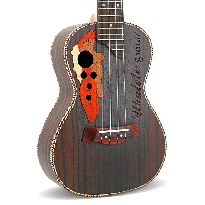 SevenAngel Brand 23 Inch Hawaiian Mini Guitar 4 Strings Ukelele Rosewood Body Grape Sound Hole Electric Ukulele with Pickup EQ