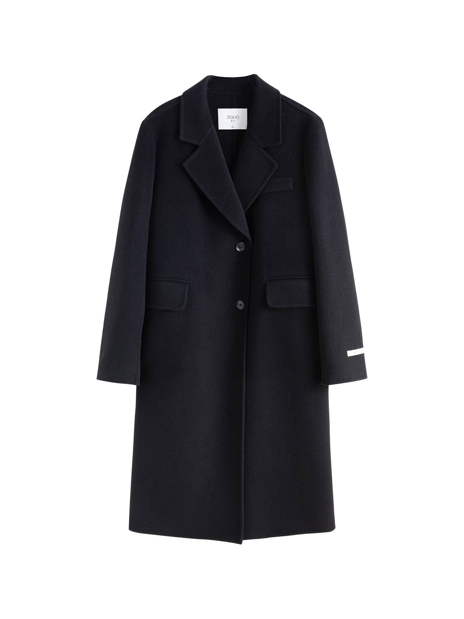 ZIQIAO Petite Size Black Shoulder Cashmere Wool Womens Coat Winter Clothing High end Coat Casual Loose 24ZQ94315 241108