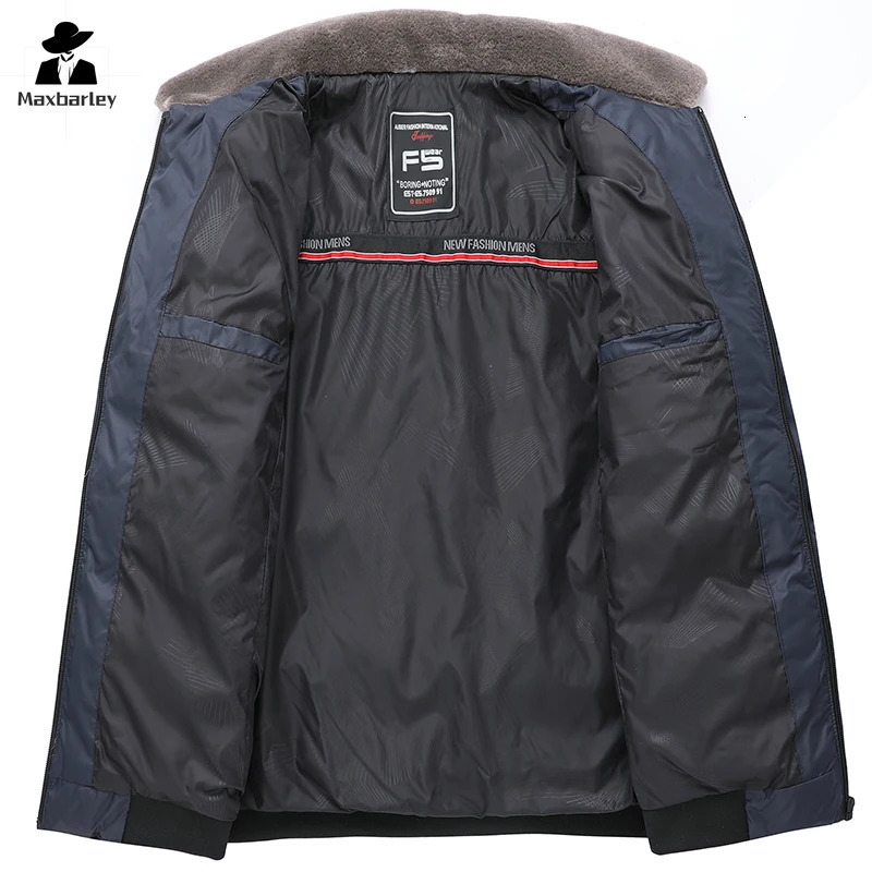 Winter jacket mens high-quality business slim fit thick windproof with fur collar Parka casual warm cotton pad jacket 241108