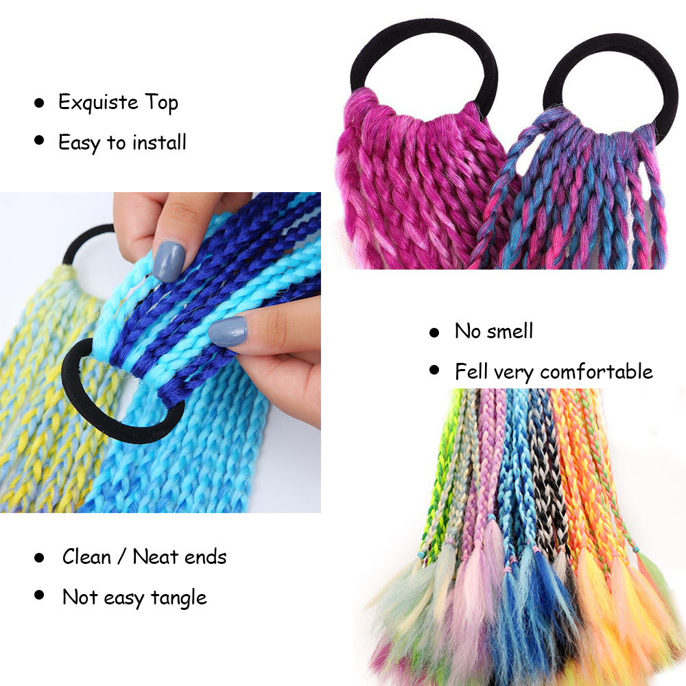 Kids Synthetic Blue Dirty Braided Ponytail With Elastic Band Gradient Color Braiding Pony Tail Hair Extensions For Girls Party e8afc 5 9ef13