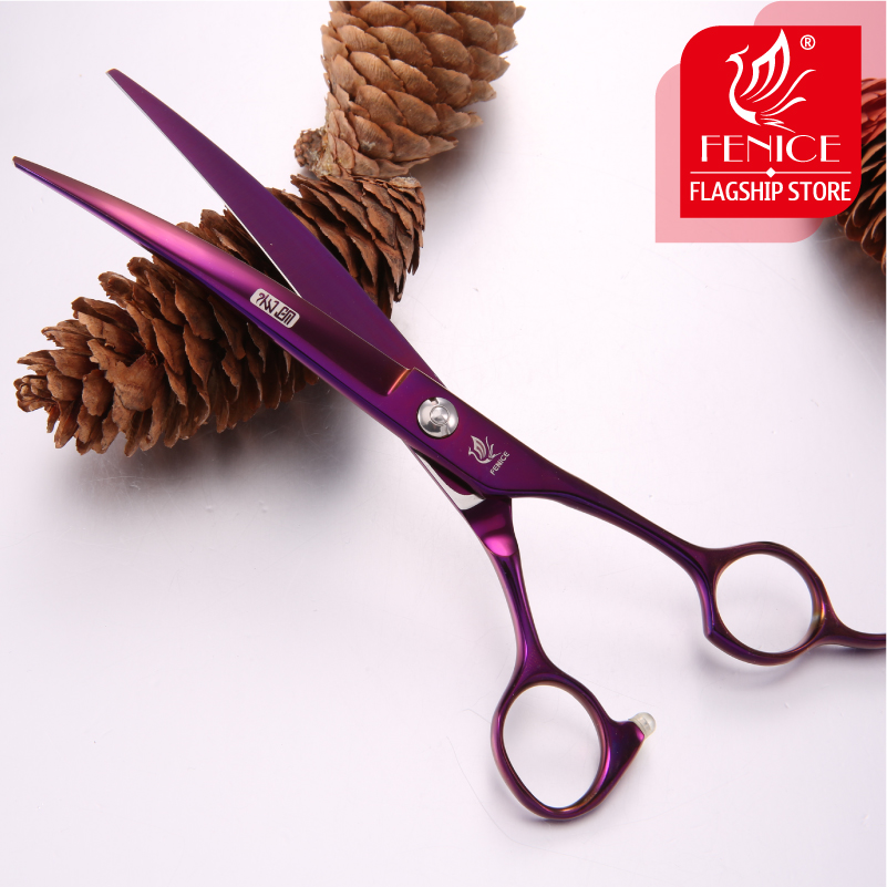 Fenice purple dog grooming scissors set pet dog scissors kit professional curved&straight&thinner shears makas tijeras