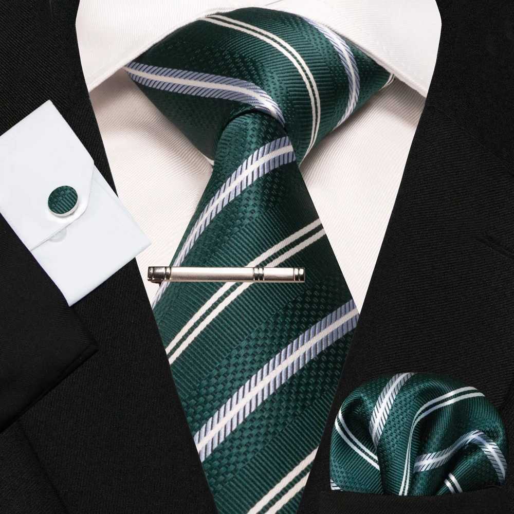 JEMYGINS Men Green Ties Striped Tie Paisley Silk Wedding Tie For Men Necktie Hanky Cufflink Set Party Busin Fashion DesignerX241109