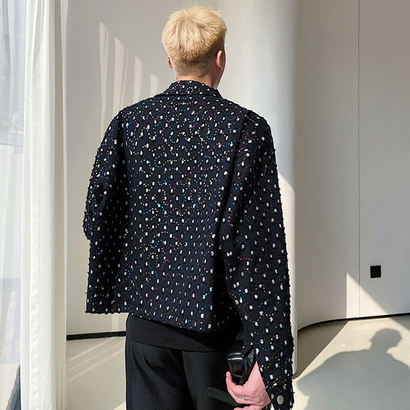 IEFB Personality Embroidery Sequin Short Men's Jacket Trend Korean Lapel new 2023 Autumn 2025 Casual Turn-down Collar Coat 9A1711
