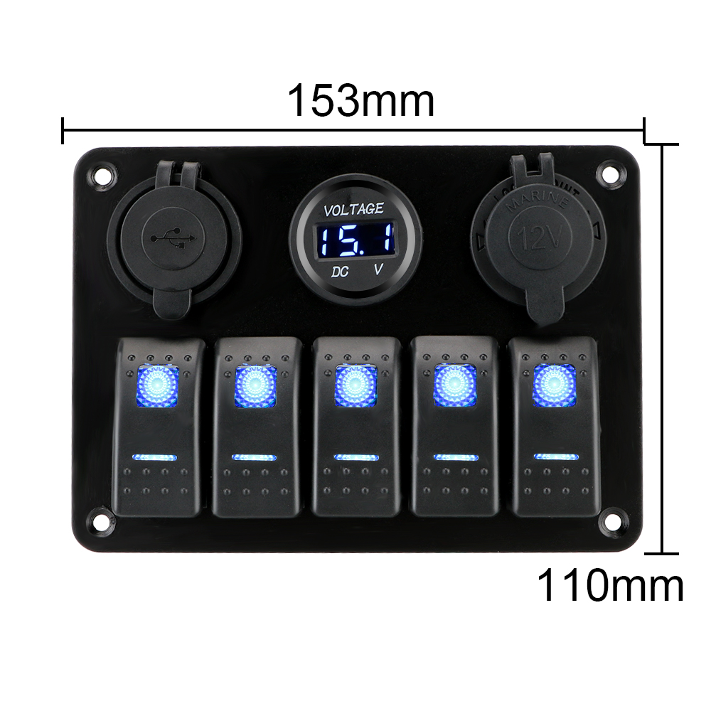 5 Gang LED Rocker Switch Panel USB Chargers 3.0 Socket Digital Voltage 12V 24V Truck Light Toggle Power Adapter Car Accessories