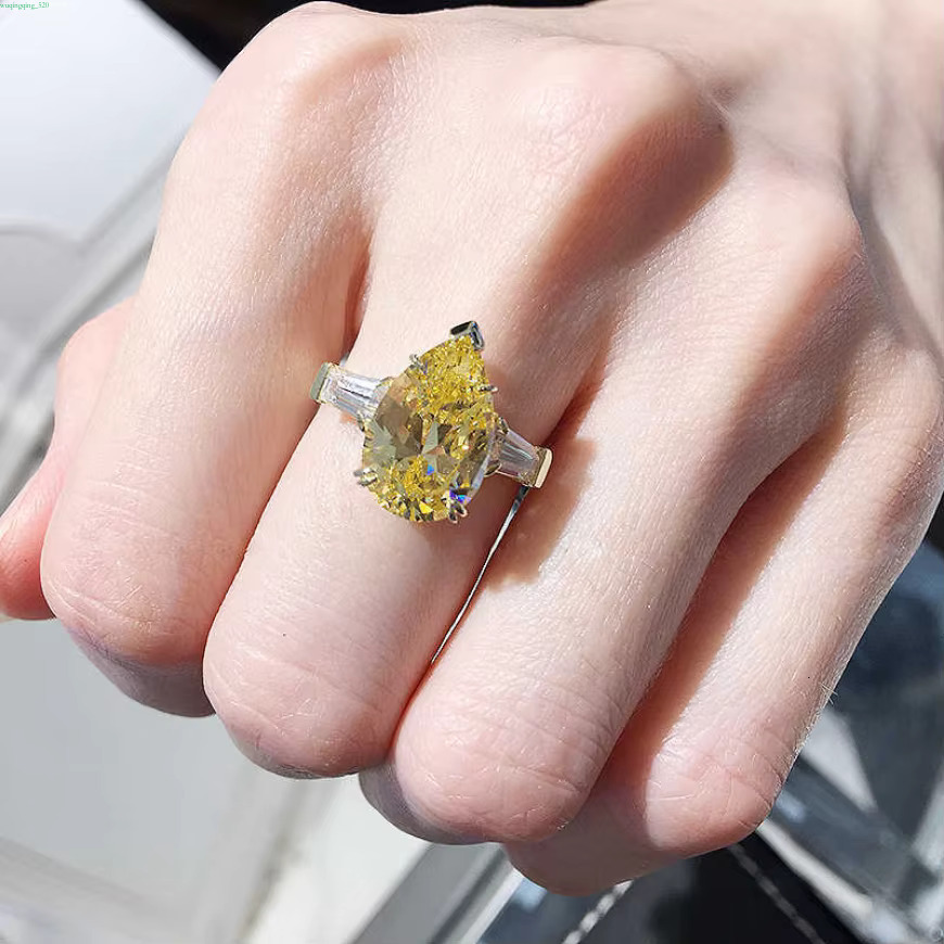 3.00CT Pear Cut Yellow Moissanite Engagement 3 Stone Ring For Women Sterg Sier gorgeous