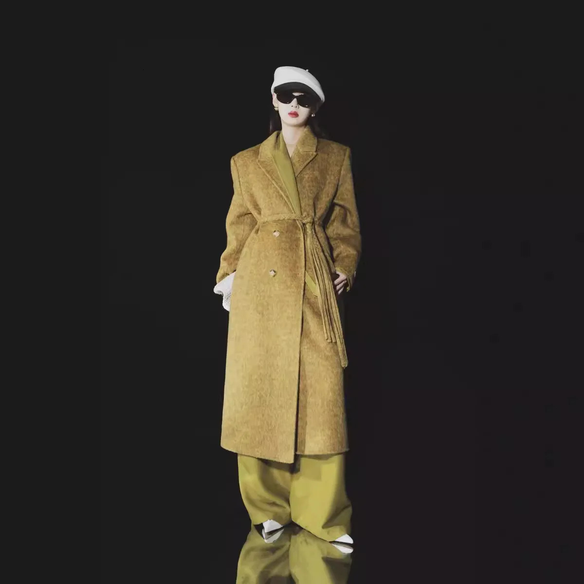 UMI MAO jacket Alashan camel velvet ribbon double-sided cashmere wool coat womens winter womens coat 241108