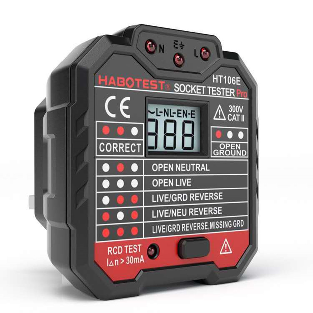 HT107 GFCI Outlet Tester with Voltage Display 90-250V Socket Tester Automatic Electric Circuit Polarity Voltage Detector HT106