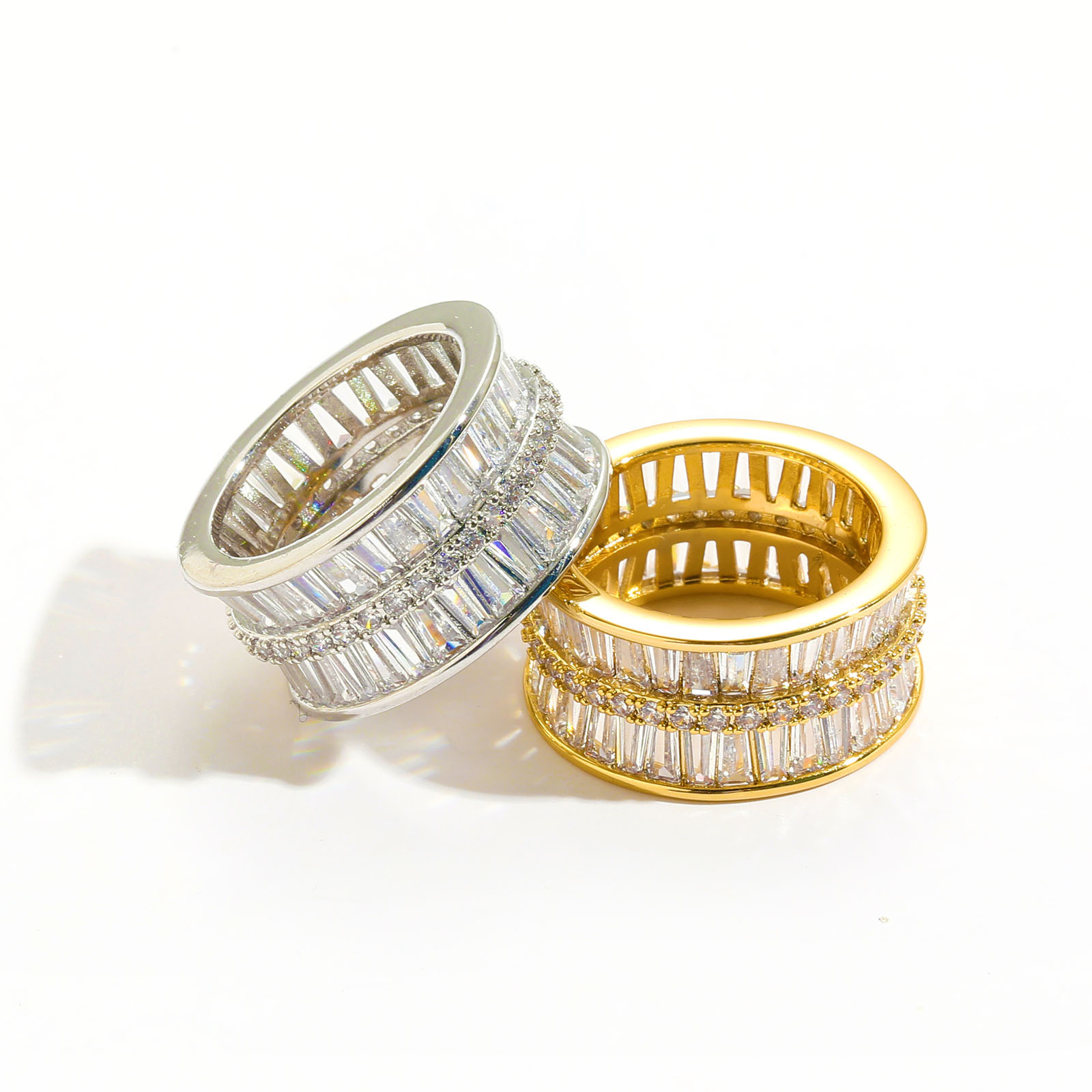 Hip Hop TopBling Double Rows T Zircon Ring 18K Real Gold Plated Men Women Jewelry Gifts