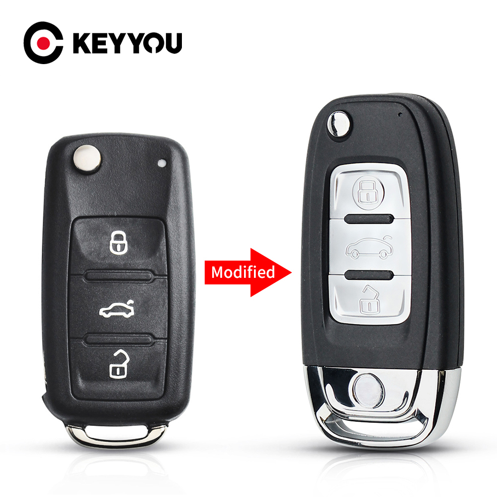 KEYYOU Remote 3 Buttons Modified Flip Key Fob Shell Case For VW VOLKSWAGEN Caddy Eos Golf Jetta Beetle Polo Up Tiguan Touran