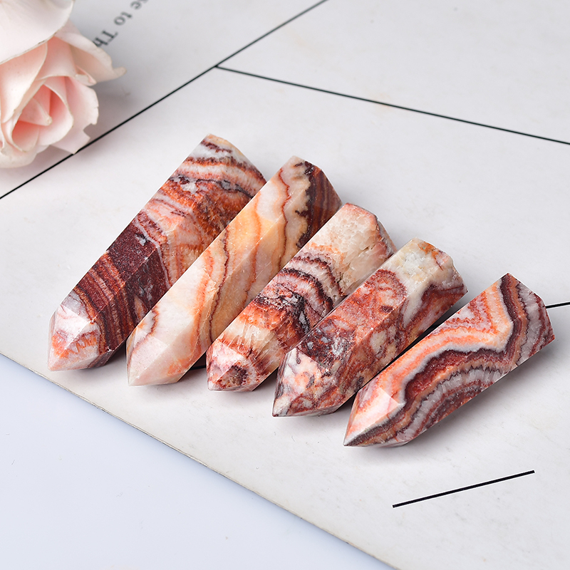 Natural Crystal Polished Pork Stone Point Healing Stone Hexagonal Prisms 50-80mm Obelisk Wand Treatment Stone DIY Gift