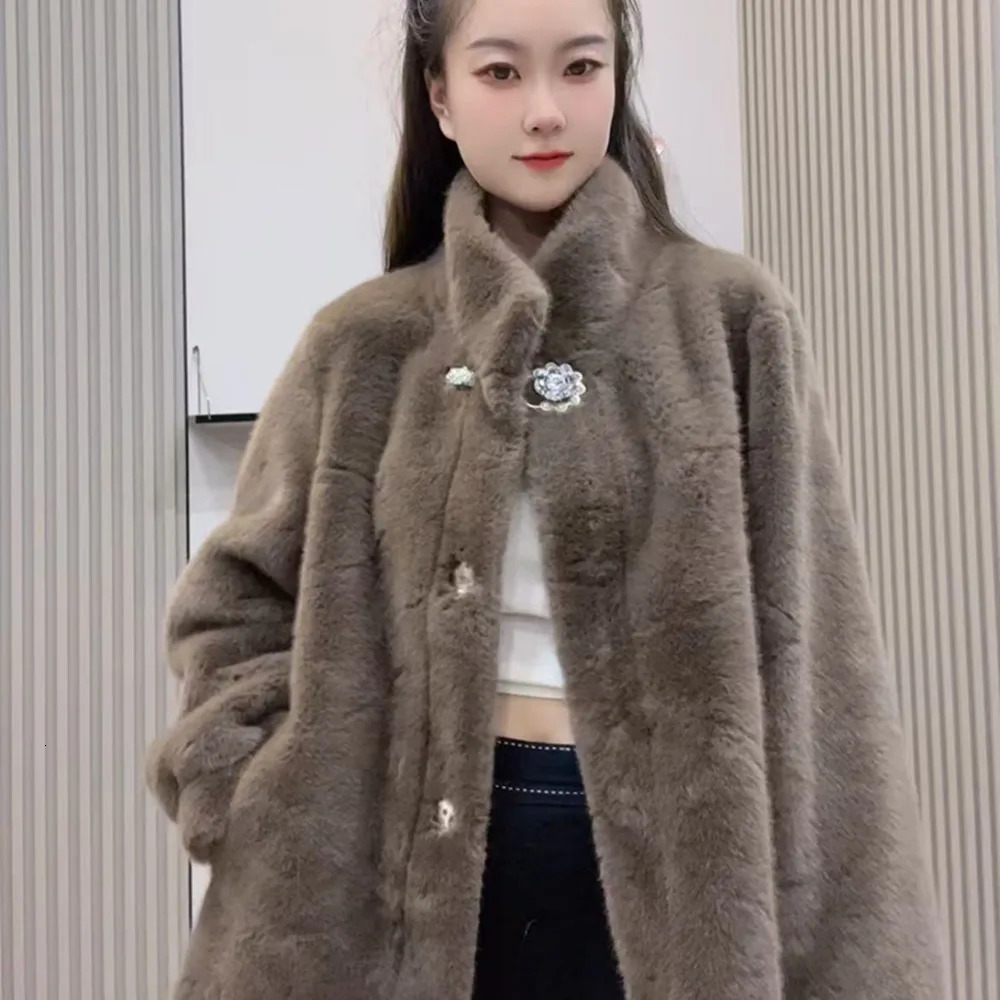 Womens mink coat single chest jacket thick and warm womens clothing high quality O-neck winter 241108