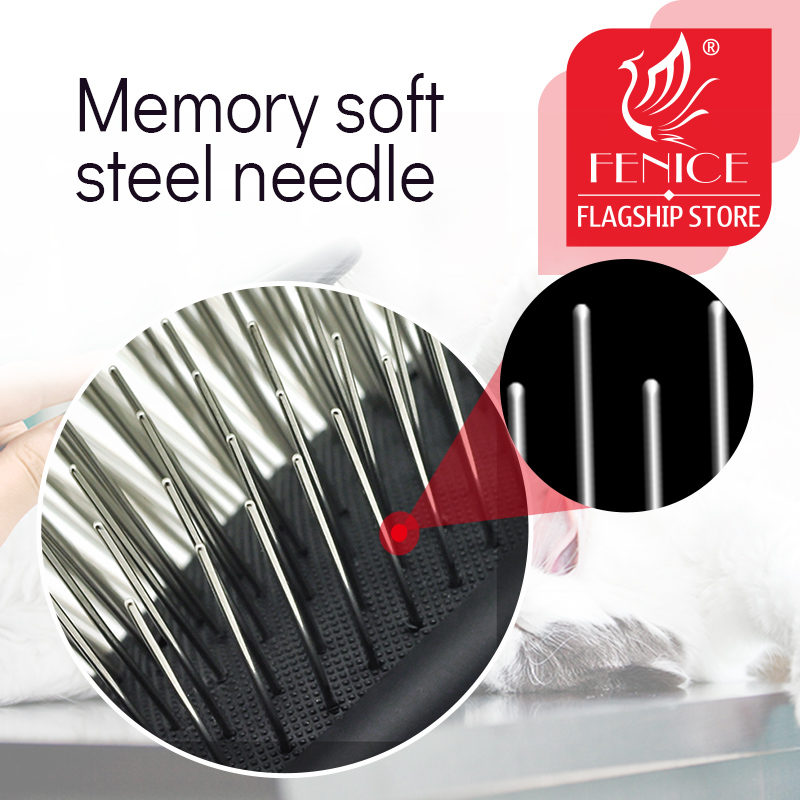 Fenice Pet Hair Trimmer Comb Dog Cat Grooming Supply Brush Slicker Tool Open Knot Steel Needle Comb Long Hair Pet Brush
