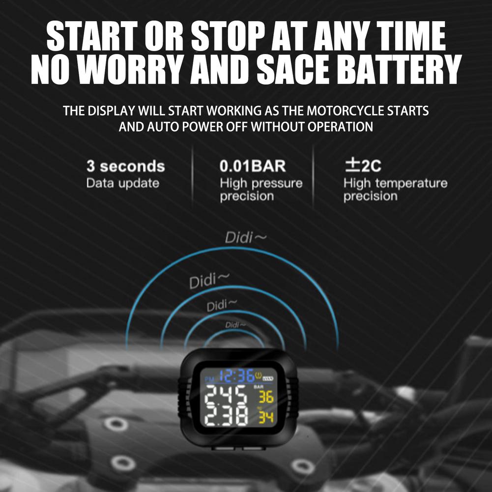 Motorcycle Tire Pressure 2025 Monitor LCD Display PMS new Tire Monitor USB Charging For Electric Vehicles Bicycles Heavy Locomotives.