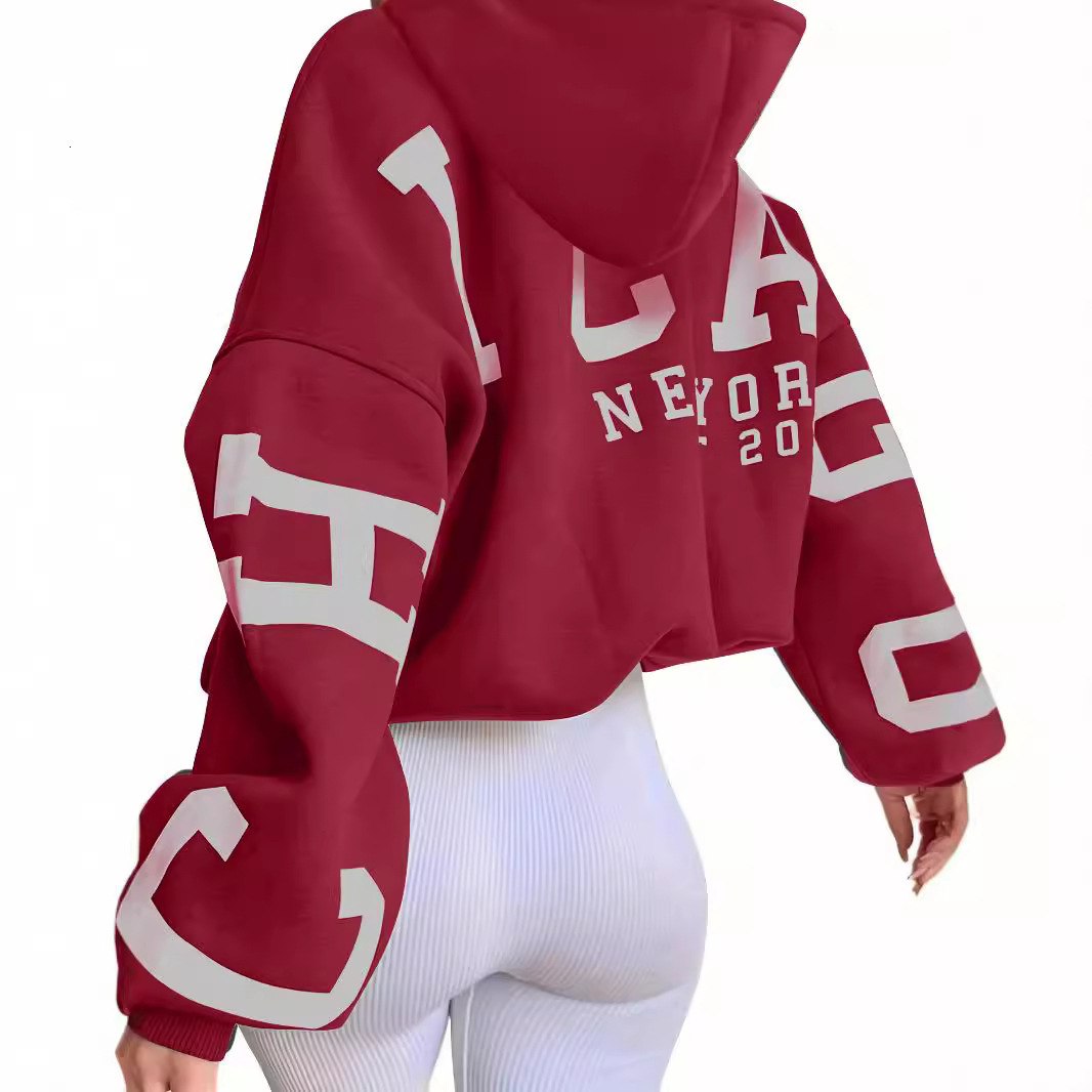 2024 new autumn fashion back letter print designer fleece hooded loose sweatshirt