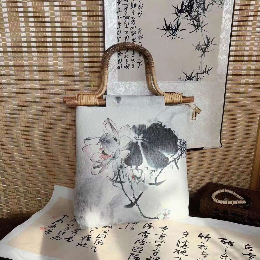 Tianyuan Bamboo Joint New Chinese Handbag Suede Fur Ancient Style Printed Large Capacity Hanfu Qipao Bag