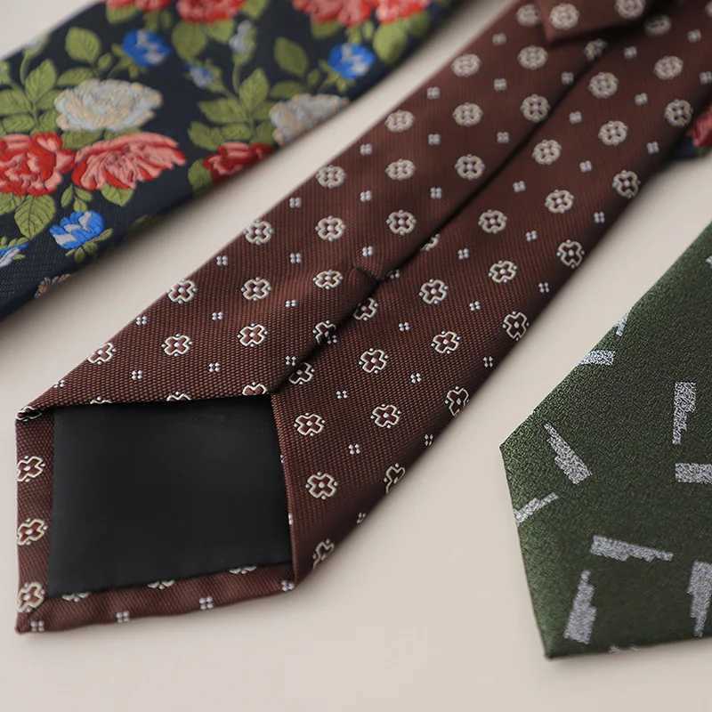 2024 New Design Green Brown Neckties 8cm Men Polyester Flower Neck Tie Young College Student Daily Wear Shirt Accories CravatX241111
