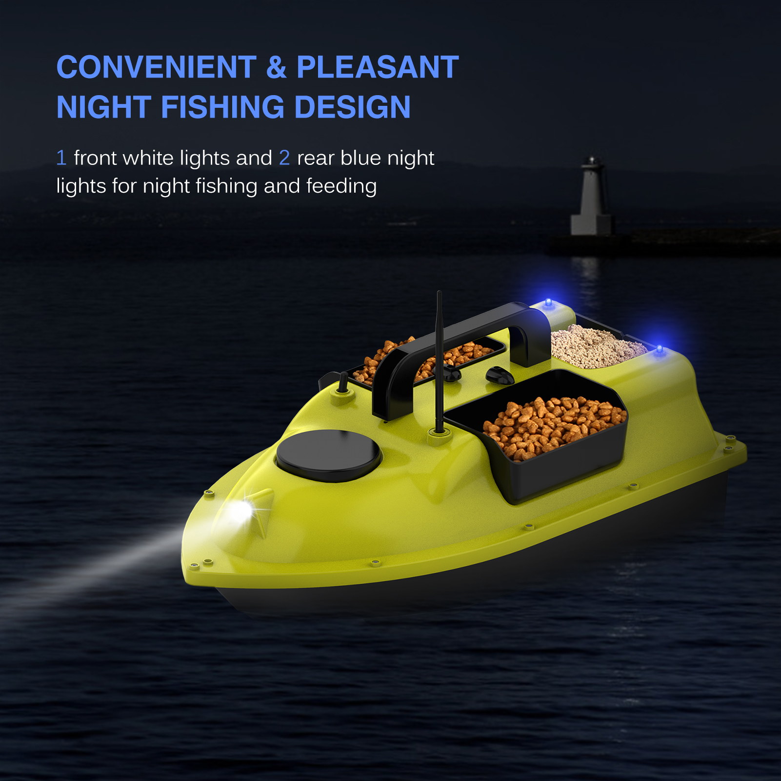 D18E GPS Fishing Bait Boat with 3 Bait Containers Automatic Bait Boat with 500M Remote Range 10000mAh Fishing Feeder Fish Finder