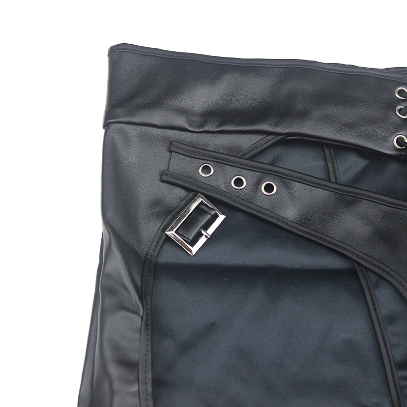 PU Leather Elastic Spanking Bondage Hip Mini Skirts Women's Sexy Night Club Exotic Open Crotch Bare Ass Skirt Plus Size S-XXL