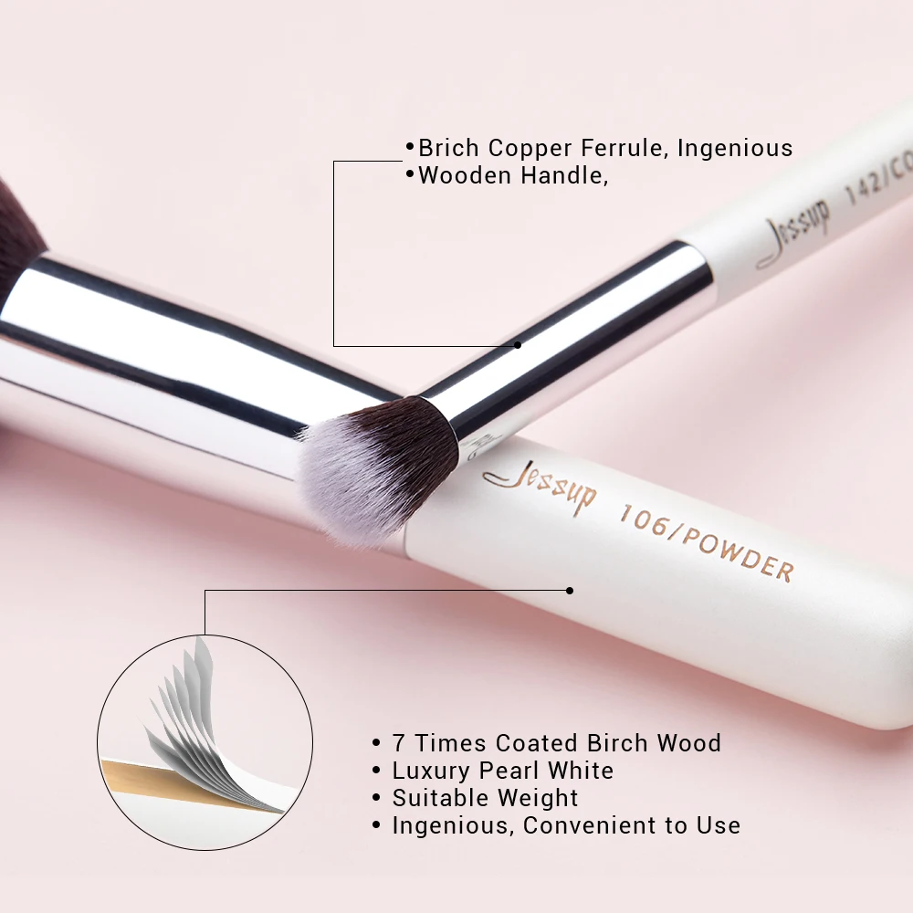 e pcs Sets Jessup Brushes Makeup Brush Pearl White Sier Beauty Tools Buffer Paint Cheek Highlight Powder
