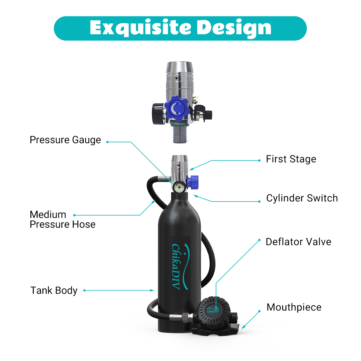 Chikadiv Scuba Diving Equipment/Gear Diving Bottle Cylinder Scuba Tank Underwater Breath Snorkeling Set Oxygen Tank Hand Pump
