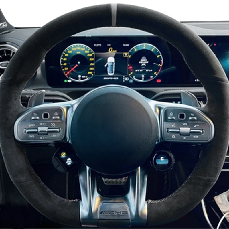 Hand-Stitched Car Accessories Genuine Leather Suede Braid Car Steering Wheel Cover For Mercedes-Benz AMG C43 E53 S63 GLE G63