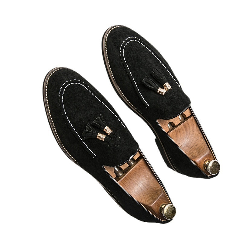 British pointed lazy bean men's business casual frosted leather trendy shoes