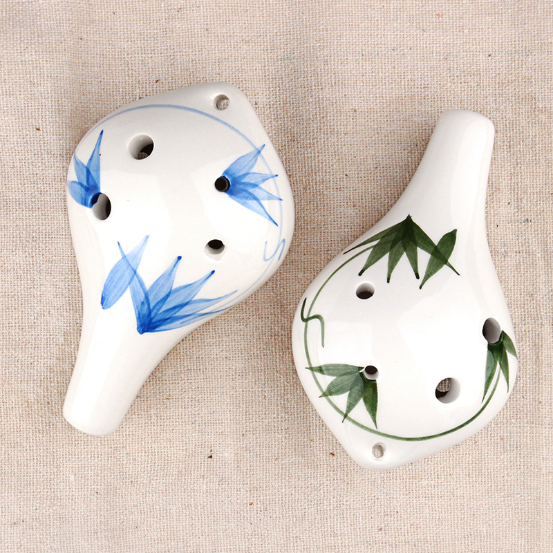 2 Colors Ocarina 6 Hole Painting Small Ocarina Alto C Tone Beginner Ocarina Tourist Souvenir Teaching Toys Ceramic Pendant