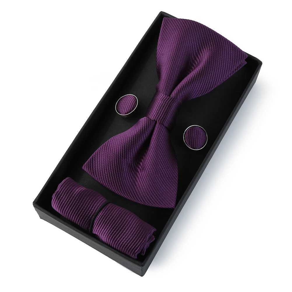 HUISHI Classic Black Bowtie Bow Ties For Mens Butterfly Bowknot Pocket Square Cufflinks Suit Set Bussiness Accessories Gift BoxX241109