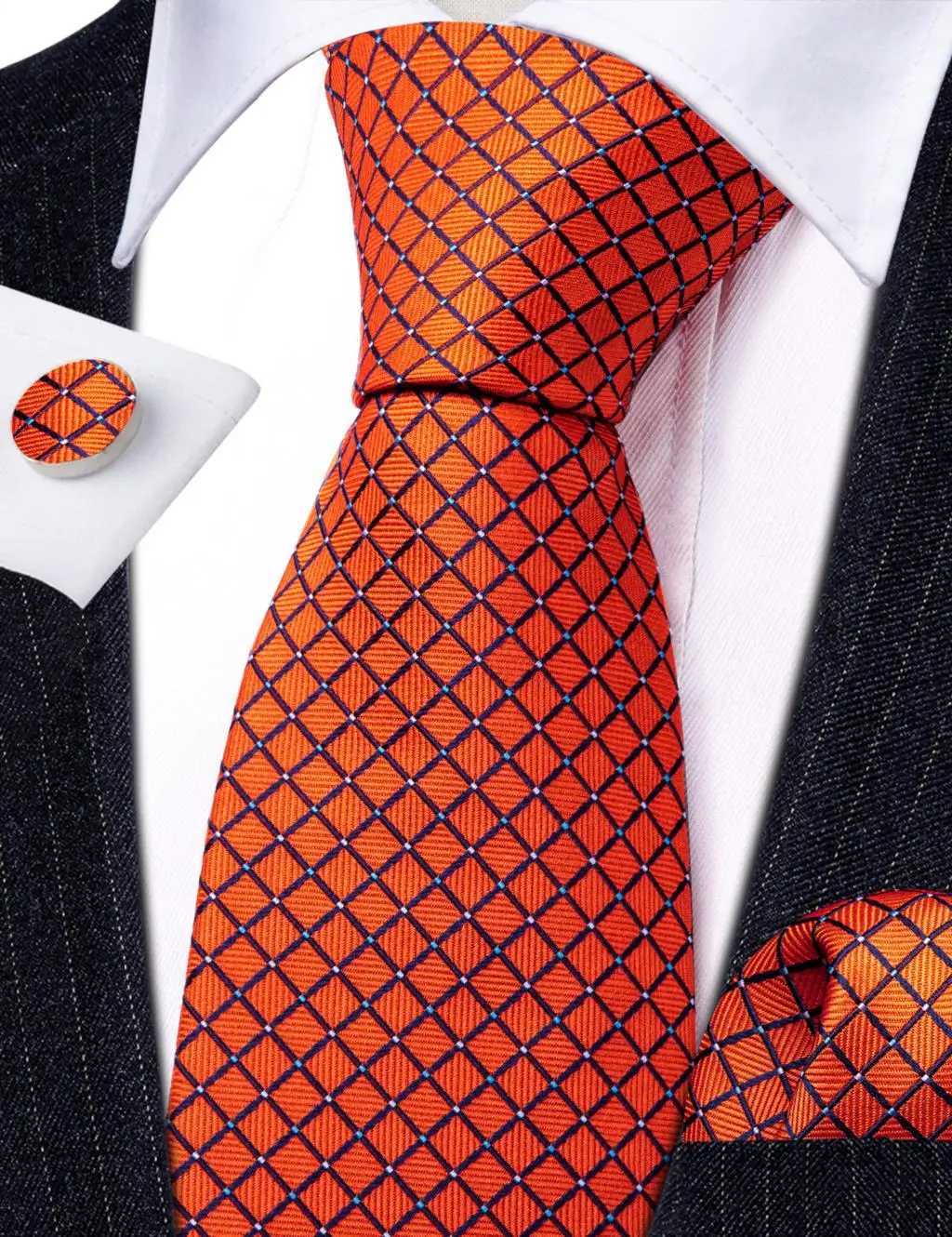 Barry.Wang Orange Silk Men Tie Hanky Cufflinks Set Jacquard Pink Purple Salmon Gold Necktie for Male Wedding Busin Party GiftX241109