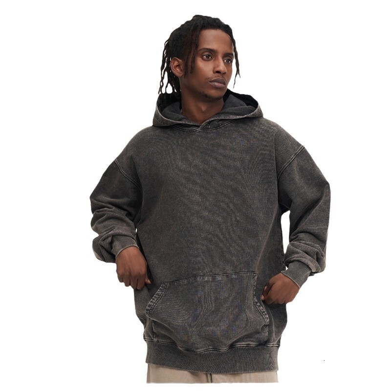Designe's fashionable vesatile 425G autumn/winte Ameican wax pinted vintage hooded sweatshit fo men, made of pue cotton looped hai and washed wit