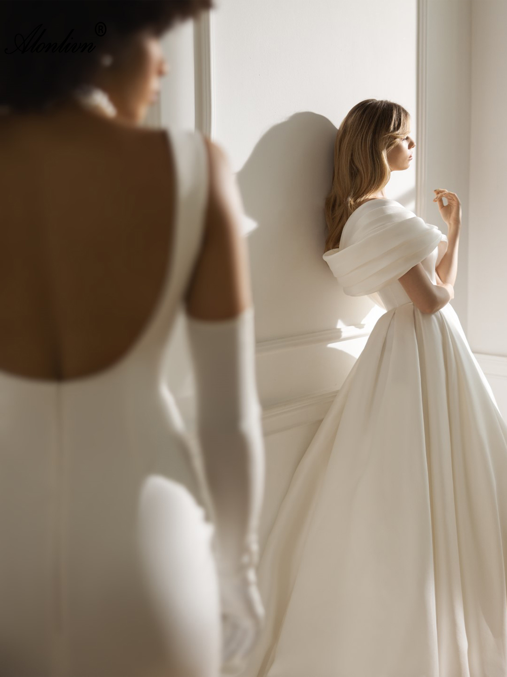 Magnificent Satin Off Shoulder Sleeves Ball Gown Wedding Dress Elegance Floor-length princess Bridal Gowns