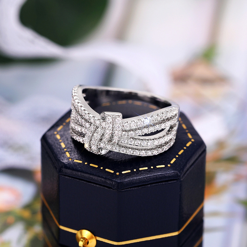 Wedding Rings Designer Geometric Multi-layer Cluster Rings Women's Sterling Silver Bow Diamond Rings White Crystal Solitaire Rings Exquisite Gift