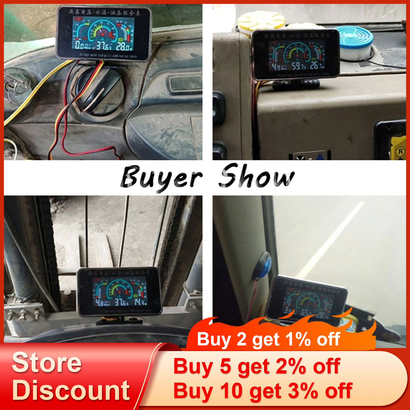 3 In 1 LCD Car Digital Oil Pressure Gauge Voltmeter Water Temp Meter 1/8 NPT Oil Pressure Sensor + Water Temperature Sensor 10mm