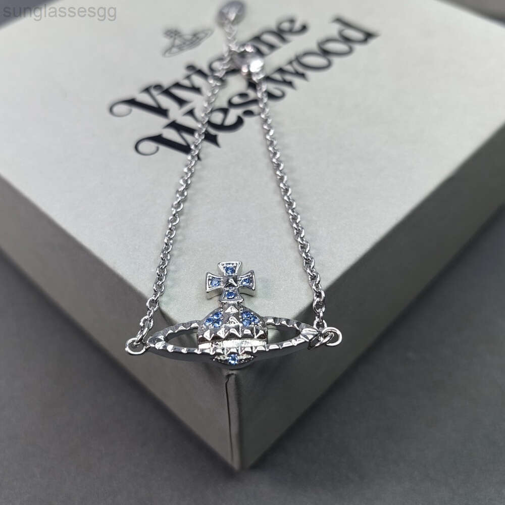Designer Vivienes Westwoods Western Empress Dowager Rivet White Blue Purple Diamond Saturn Bracelet Female Small Design Classic Diamond Planet Bracelet