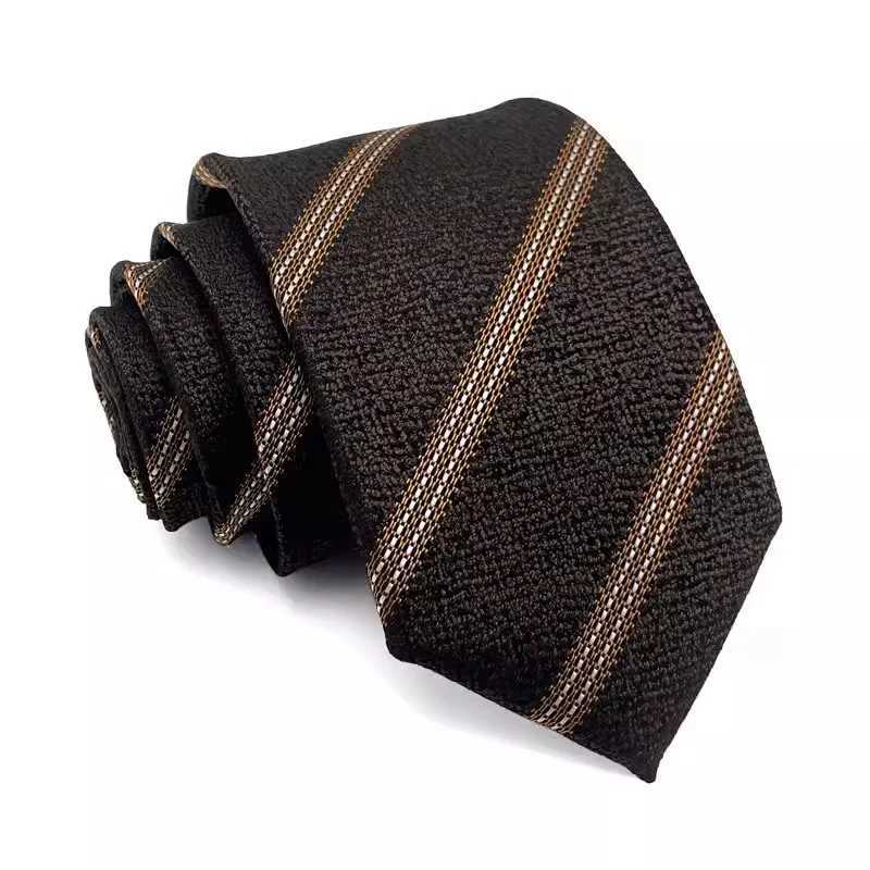 New 7CM Mens Ties Stripes Paisley Necktie Brown Color Formal Classic Busin Neck Ties Jacquard Woven Necktie For Men PartyX241111