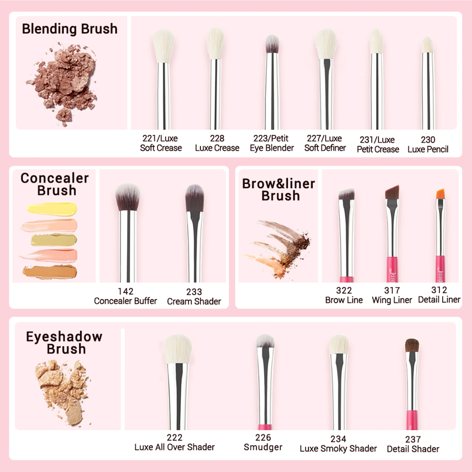 c Makeup Set Jessup pcs Brushes professional Make up Brush Eyeliner Shader Natural synthetic Rose carmin Sier