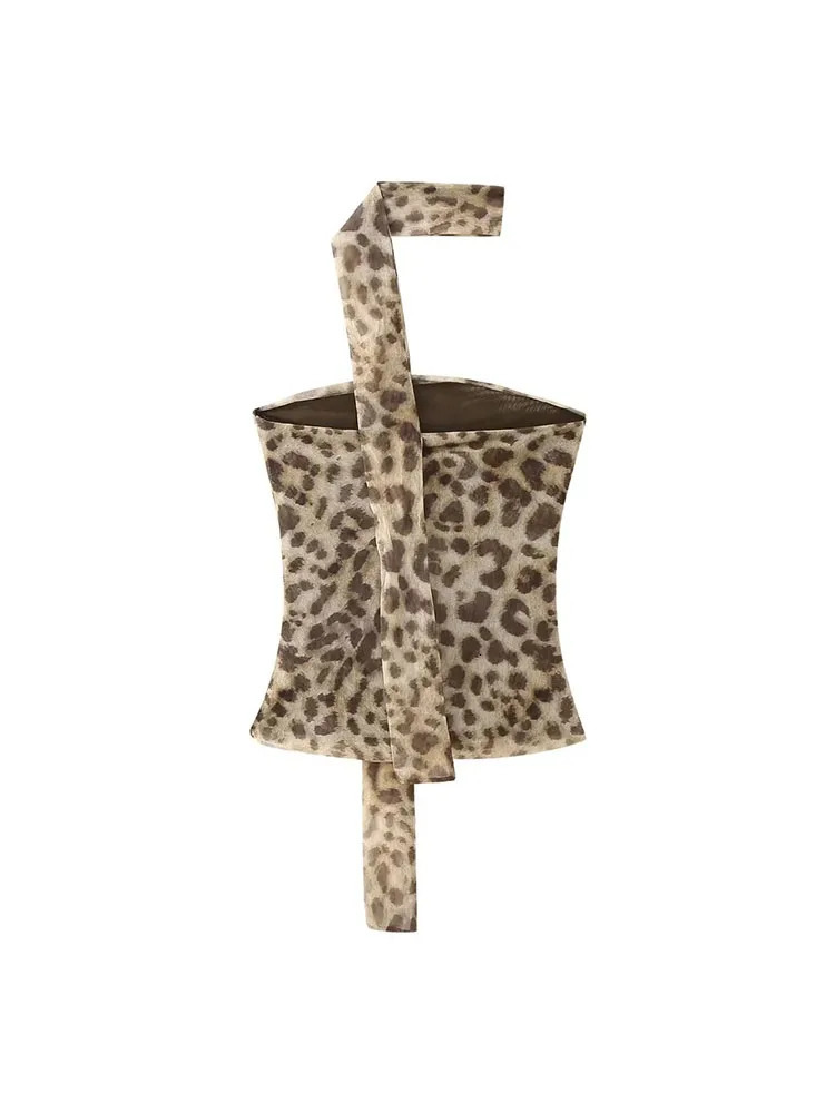 TRAF Leopard Printed Midi Skirt Sets For Women 2 Pieces 2024 Fashion Corsets Top Womens Suit Two Piece Set Women Outfit 240410