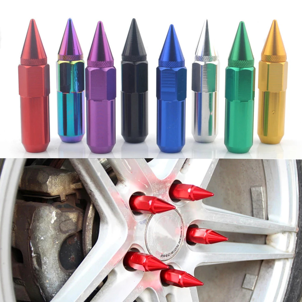 20pcs Jdm Racing Car Accessories Wheel Nuts M12x1.5 M12x1.25 Aluminum 60mm Extended Tuner Spike Lug Nuts For Cadillac Lincoln